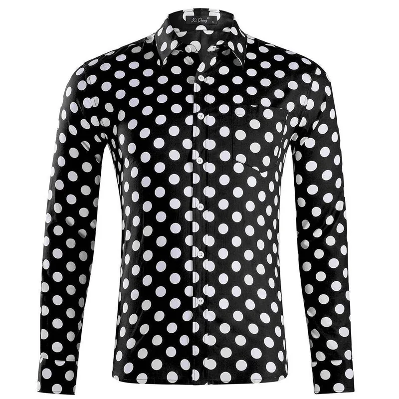 Hot Sale 2022 New Polka Dot Men\'s Beautiful Size Long-sleeved Shirt Casual Fashion Lapel Plus Size Men\'s Clothing