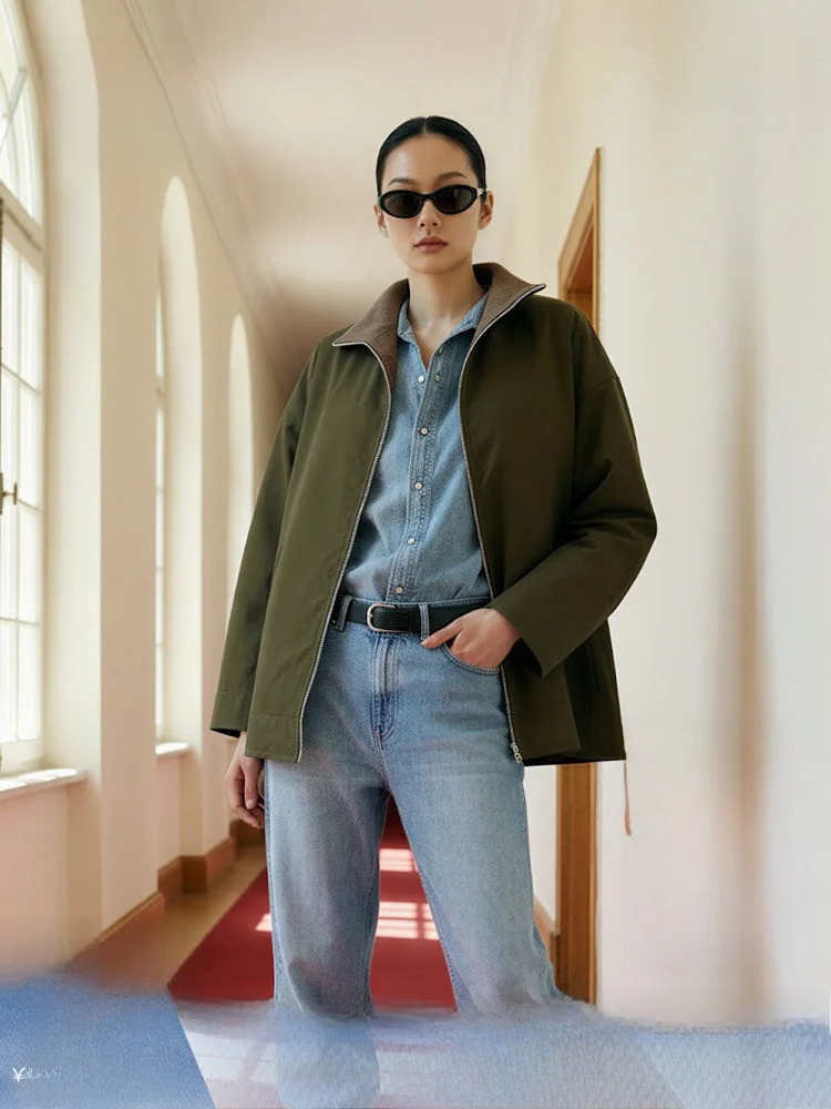 

H&M Women's Jaet 2026 Spring New High nce Light Thin Collar Corduroy Patchwork Jaet 000078 Vintage Sle Loose Fit