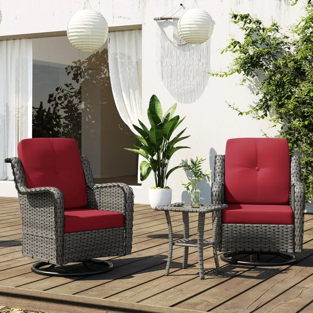 3 Pieces Patio Furniture Sets Outdoor Swivel Rocking Chairs , PE Wicker Patio Swivel Rocker Chair Glider Bistro Set Side Table