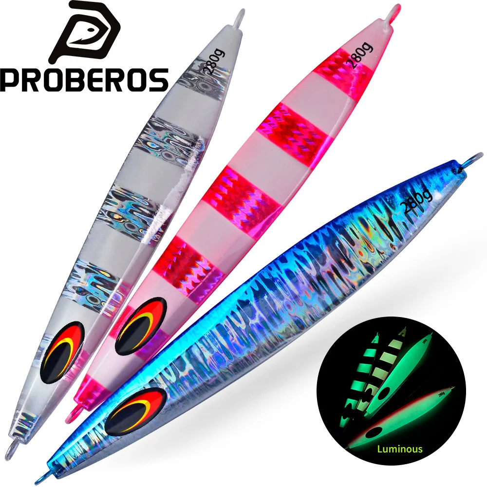 

Proberos 1PC Fast Sinking Bass Lure 5-Colored Metal Iron Plate Luminous Bait 100-280g 3D Simulated Fish Eye Artificial Hard Bait