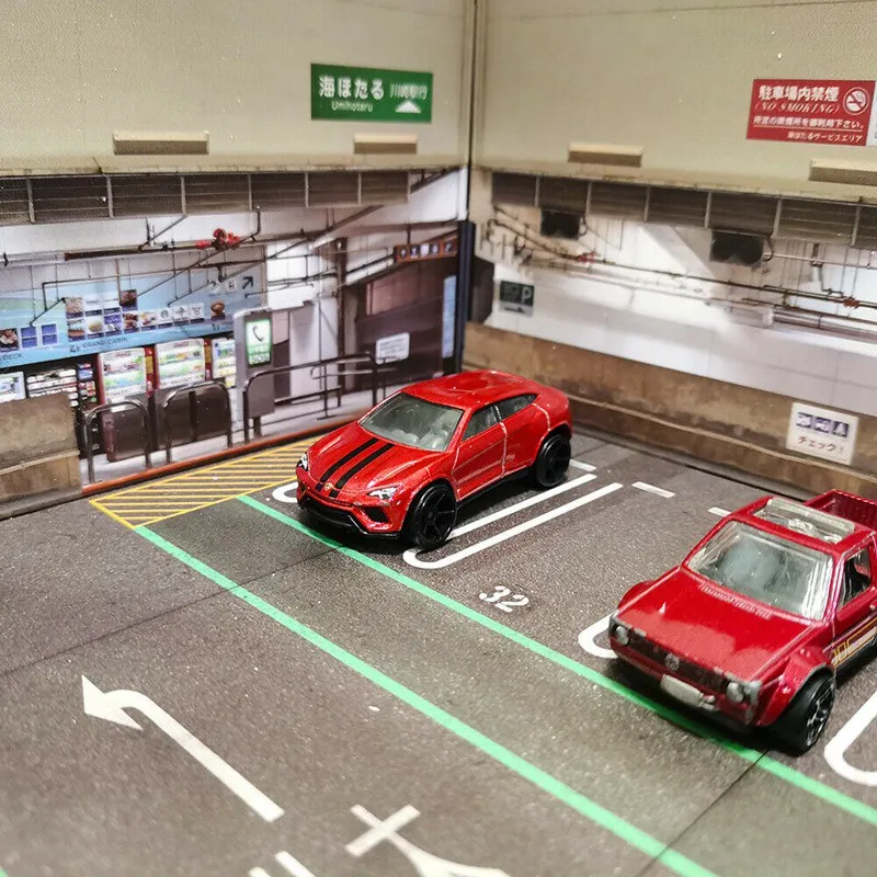 1/64 Scale Diorama Car Garage Model Japanese Basement Car Parking Lot Display Scenery Model Gifts Toy