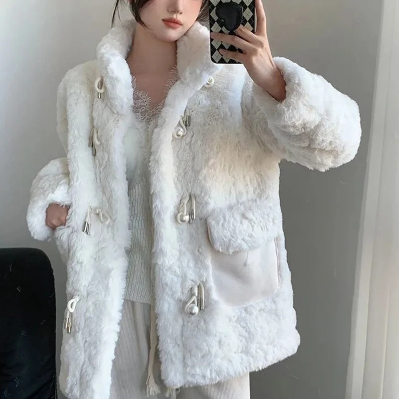 2023 Lamb Fur Coat Woman Winter  Luxury Brand Thickened Plush Outerwears Female Korean Clothing Winters Warm Fur Jackets