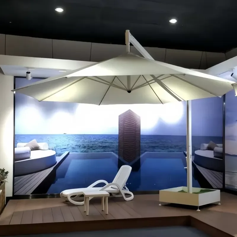 Big Size Cantilever Parasol 3M*3M Custom Logo Patio Porch Backyard Garden Aluminum Umbrella with Led Lights and Power Bank