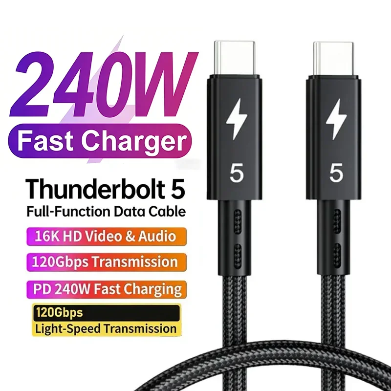 

USB-C/Type-C Cable Thunderbolt 5 Cable 120Gbps PD 240W Data Cable Fast Charging 8K60Hz for MacBook, iPad, iPhone, and Android