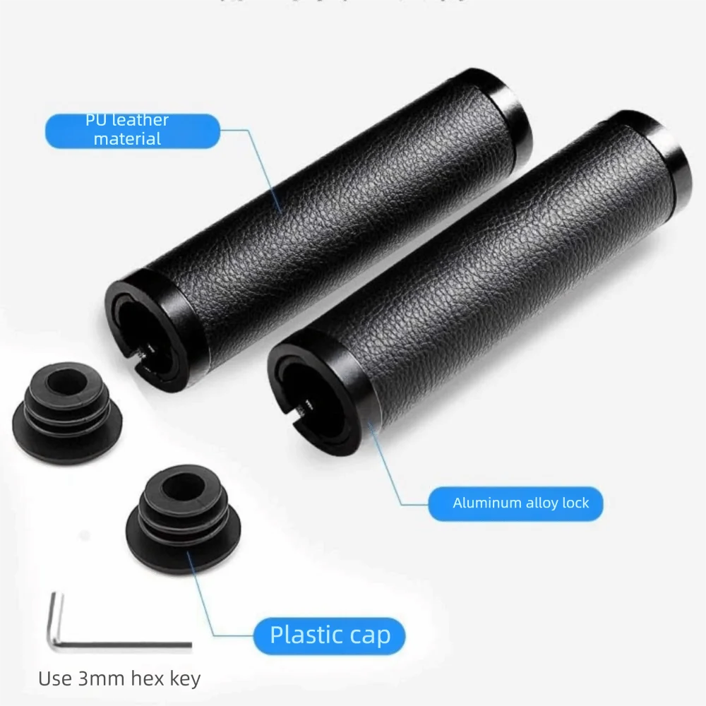 Leather Material Bike Leather Handle Cover Shock-absorbing Alloy End Bike Handlebar Grips Retro Style