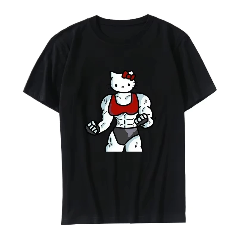 

Anime Cartoon Creative Fitness Muscles Hello Kitty Printed T Shirt Men Women Cotton Short Sleeved Casual Comfortable T Shirts