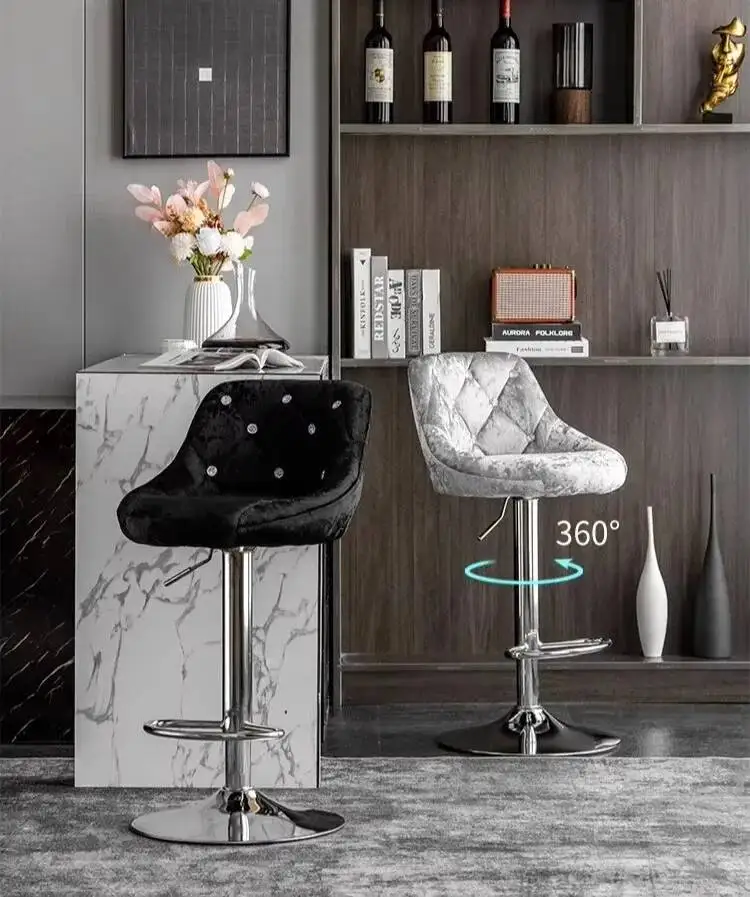 Home Flannel Light Luxury Dining Chairs Bar Leisure High Stool Nordic Comfortable Creative Lifting Rotating Backrest Bar Chairs