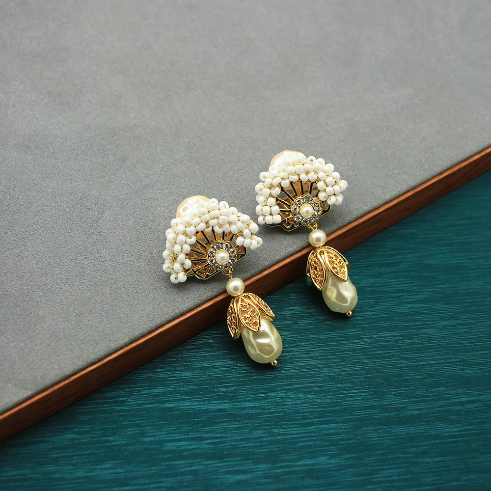 أسعار الجملة الجديدة خمر الباروك اللؤلؤ النسيج قطاع القرط قطرة للمجوهرات النسائية #2