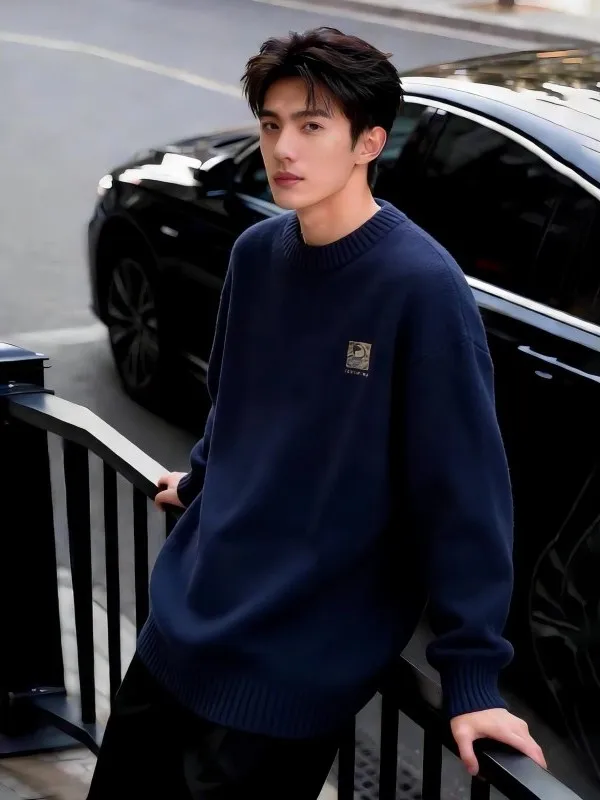 

Extra Large 300 Pou Korean Sle Versatile k Blue round Ne Sweater Men's Spring Autumn Winter Lazy Sle Soft Knitted...