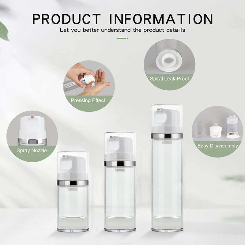 Wholesale 50ml 100ml 150ml Plastic Travel Bottles Cream Refillable Bottle White Airless Pump Emulsion Vacuum Lotion Bottle