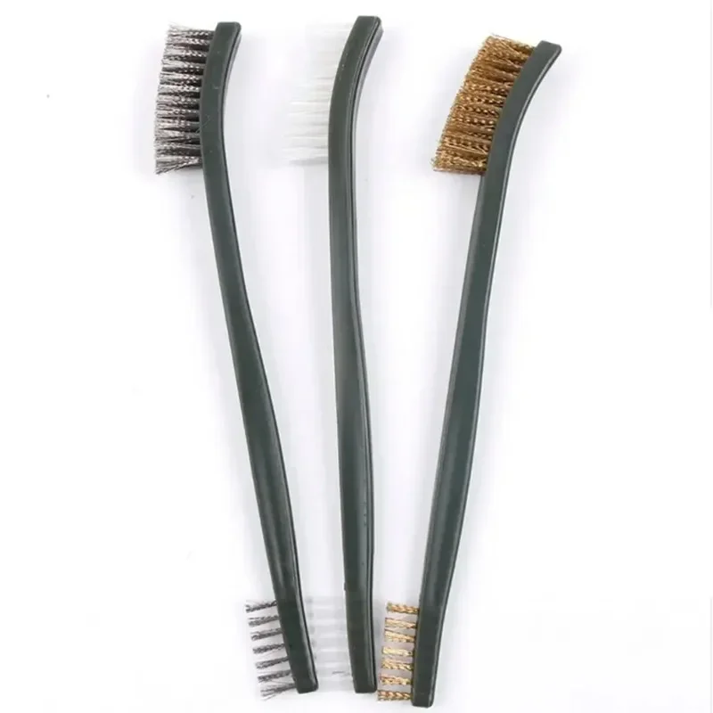 Hot Sell 3 Pcs Mini Wire Brush Set Steel Brass Nylon Cleaning Polishing Detail Metal Rust Brush
