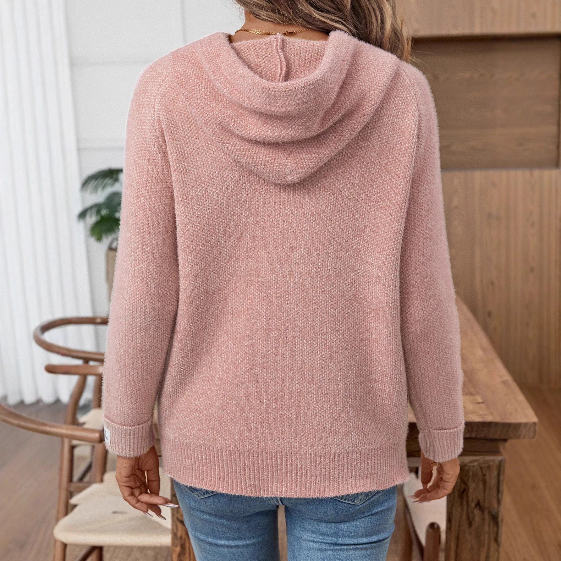 European and American cross-border sweater women's 2025 autumn and winter new lazy wind imitation mink velvet hooded sweater