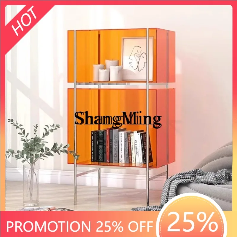 FG good-looking  Floor Storage Living Room Display Cabinet Stainless Steel Multi-layer Small Display Shelf Acrylic Bookshelf