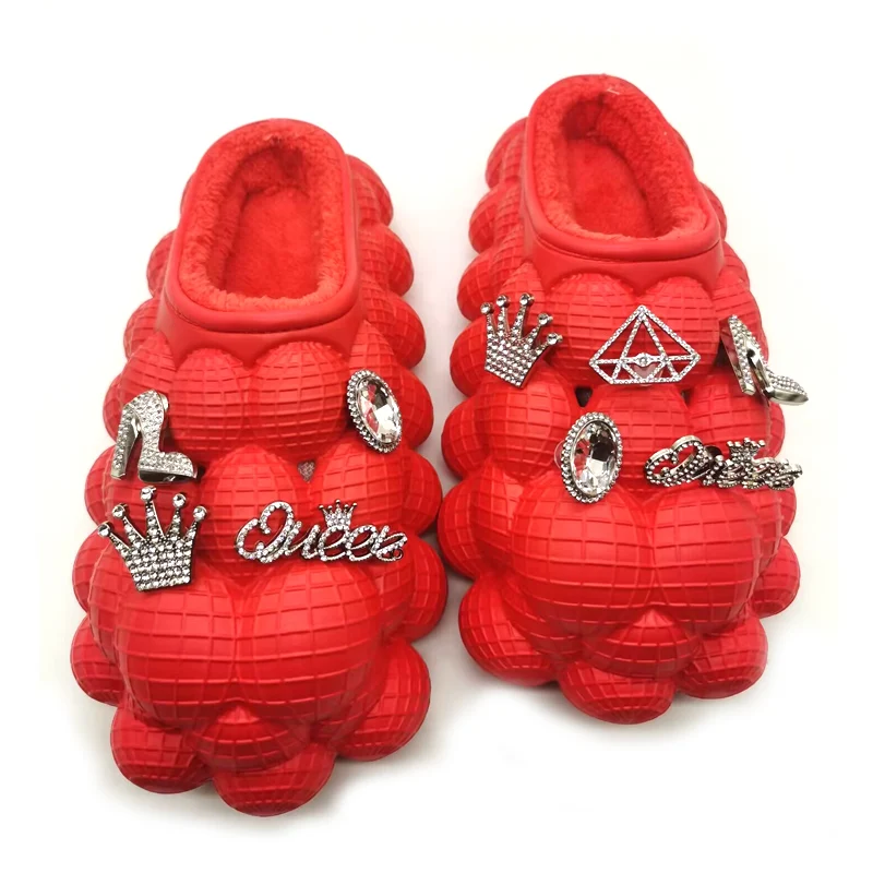 

DIY модная обувь, Тапочки на цепочке, креативные рождественские красные Тапочки, женские шлепанцы Lychee, теплые шлепанцы с пузырьками на платформе