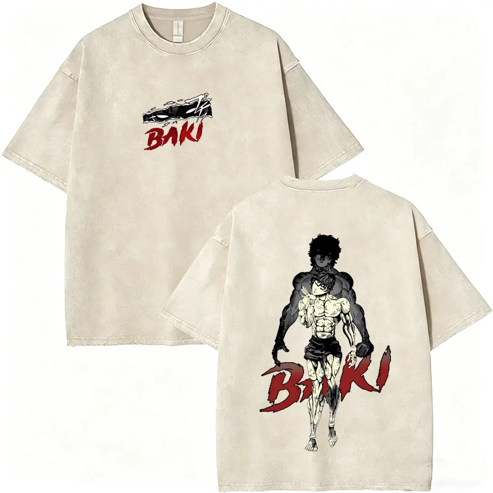 Washed Vintage Anime Baki The Grappler Merch T-shirt Hanma Baki Eyes Graphic T Shirt Men Women Fashion Retro Oversized T-shirts