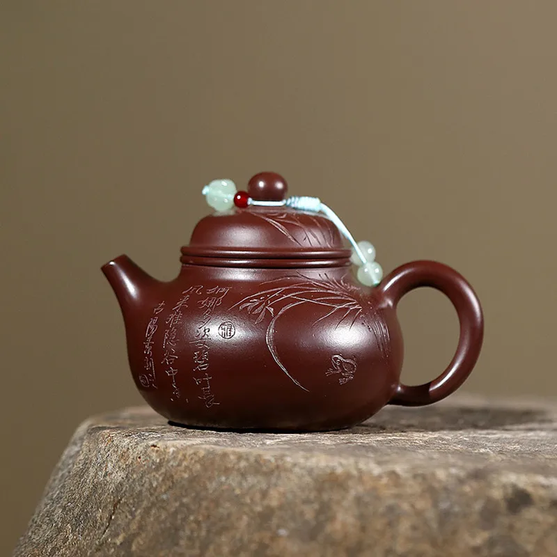 

Chinese Yixing Handmade Purple Clay Teapot Hand-carved Orchid Tea Pot Beauty Tea Infuser Kettle Raw Ore Zisha Tea Set 220ml