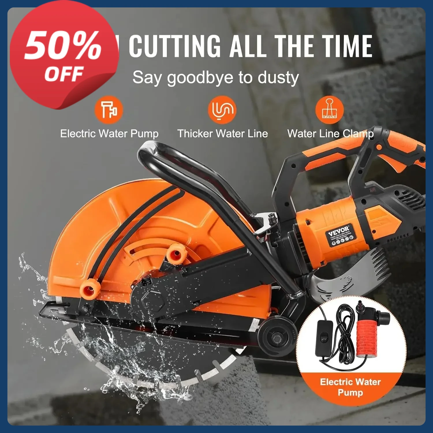 

Electric Concrete Saw, 16 in, 3200 W 15 A Motor Circular Saw Cutter with Max. 6 in Adjustable Cutting Depth