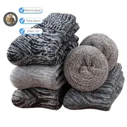 3 Pair Winter Men's Thick Warm Wool Socks Harajuku Retro High Quality Merino Wool Socks Men Protective Snow Casual Socks