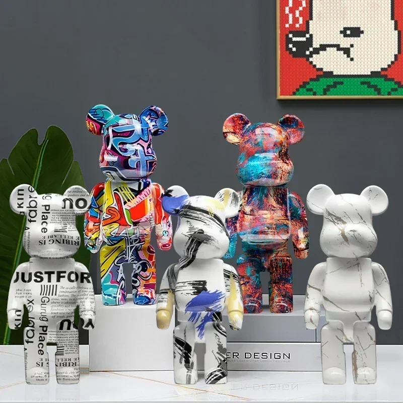 27cm Graffiti Bear Statue Paint Block Bear Decor Resin Desktop Ornaments Living Room Home Decoration Bear Floor Sculpture Gifts