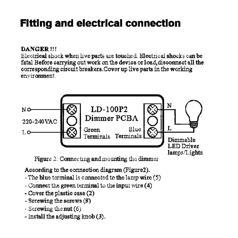 220-240V Inline LED Dimmer Switch With Built-in Rotary ON/OFF Knob Control Tool Adjustable LED Dimmer 220-240V Lights Switch