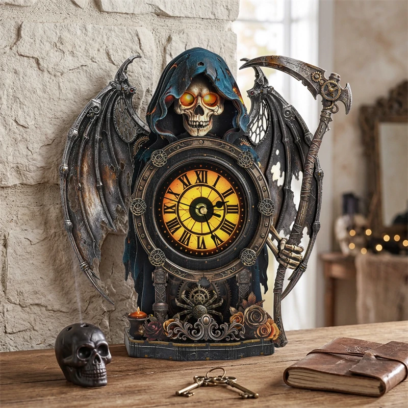 DIY Wooden Death's Clocks Wall Clock Can Moving Figurines Miniatures Kits for Friends Birthday Gifts Home Decor Crafts