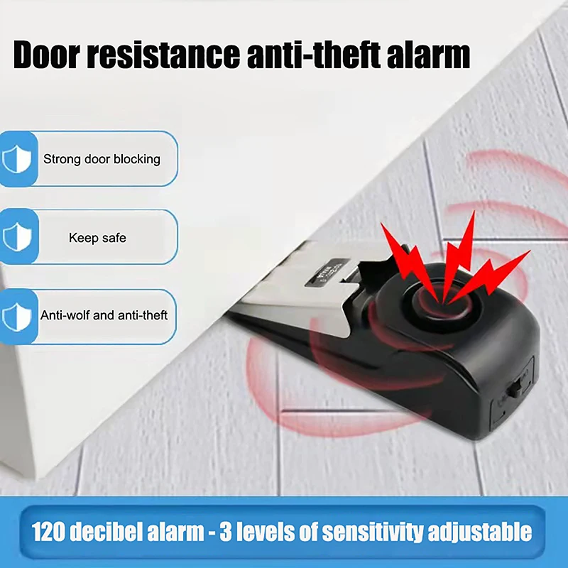 Wireless Door Stop Alarm System 120dB Loud Home Security Anti-Theft Door Block System Portable Doorstop Preasure Alarm