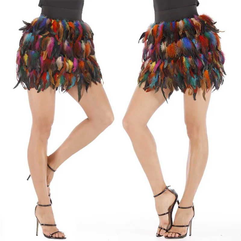 

Faionable Gothic Sle Peaco Feather Skirt for Jazz Dance Stage Performance Asymmetrical Uneven Hemline Ladies Skirt