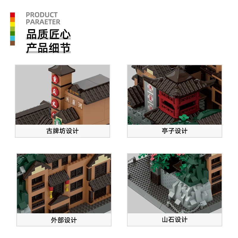 Model MOC Chongqing - Ikoniczne Domki na Szczudłach, 1720 Elementów, Zestaw DIY Hongyadong Over Cliff Display, Architektoniczny Prezent Kolekcjonerski dla Wszystkich Generacji