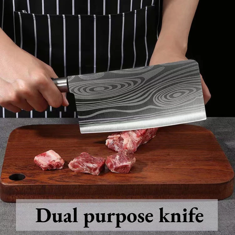 سكاكين المطبخ مقص شحذ قضيب مجموعة الليزر دمشق نمط فائدة الفولاذ المقاوم للصدأ حاد تقطيع سكين الطاهي أداة الطبخ #2