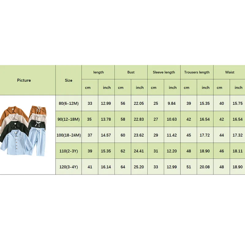 Kids Boys Clothes Spring Fall Pant Sets for Teenager Solid Color Long Sleeve Button Shirt Elastic Casual Drawstring Pant Outfits