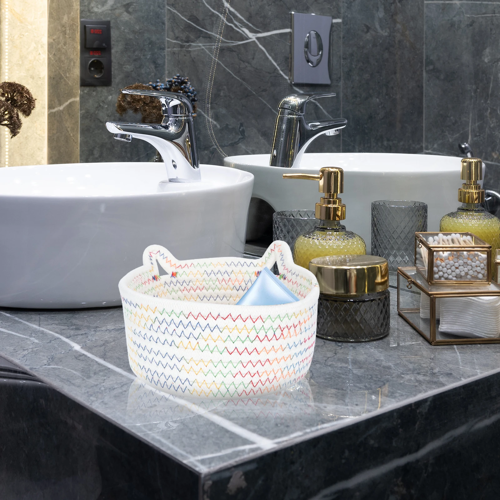 

Chic Ear Storage Bin Organizer for Bedroom Kitchen Living Room Makeup Accessories Letters Household Items Stylish