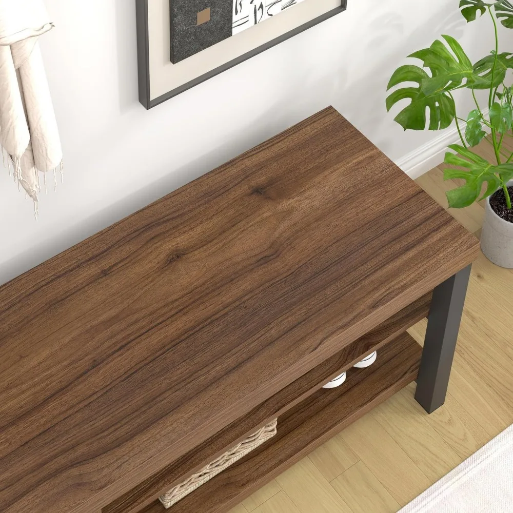 مقعد أحذية FOLUBAN، مقعد تخزين حديث من الخشب والمعادن لمدخل المدخل، مقعد رف أحذية صناعي داخلي لغرفة النوم #4