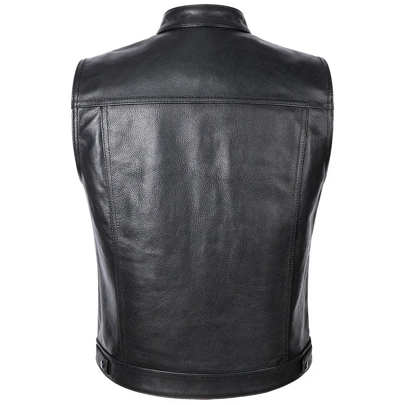 Men's Fashion Casual Leather Waistcoat Trendy Leather Suit Vest Men's Single-Breasted Cardigan Pocket Stand Collar Coat Men