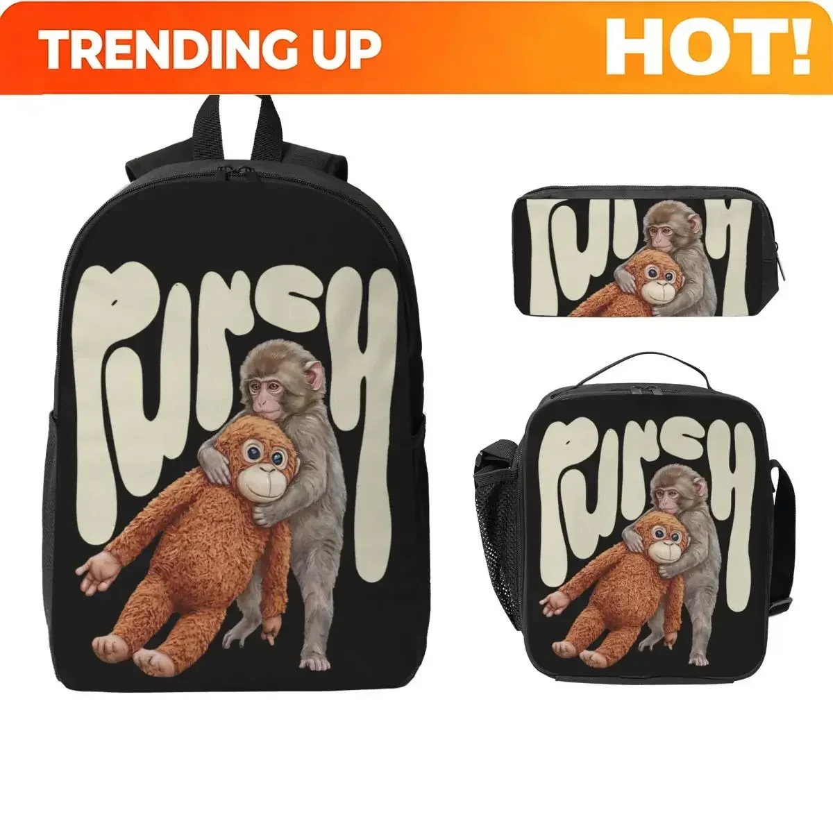 Custom Bag Monkey Team Punch Vintage The Monkey Backpack Set For Children Pencil Boxes Bookbag Sets With Lunch Box For Students