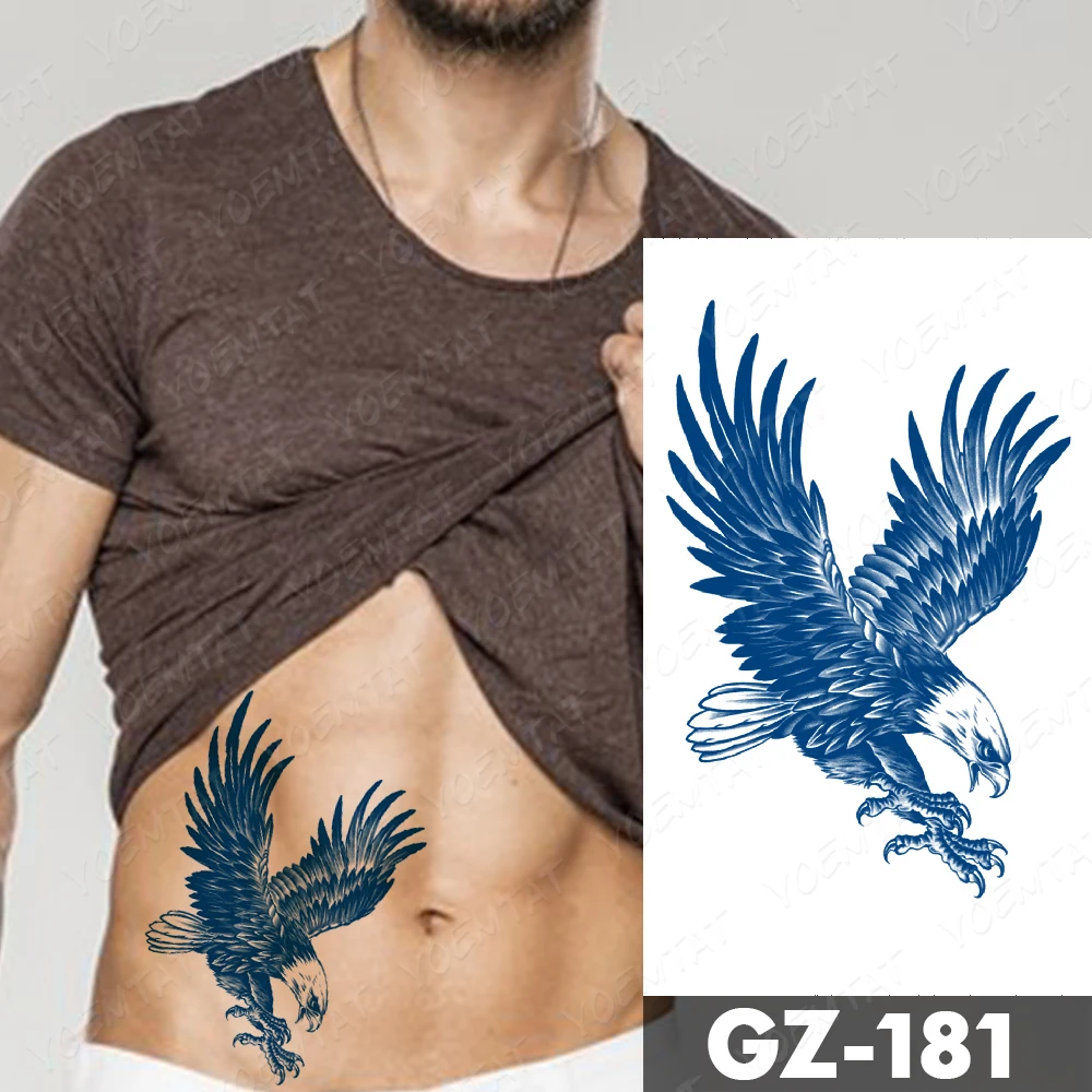 Blue Lasting Ink Juice Waterproof Temporary Tato Sticker Sheet Totem Eyes Eagle Tiger Personality Body Art Fake Tattoo Men Women