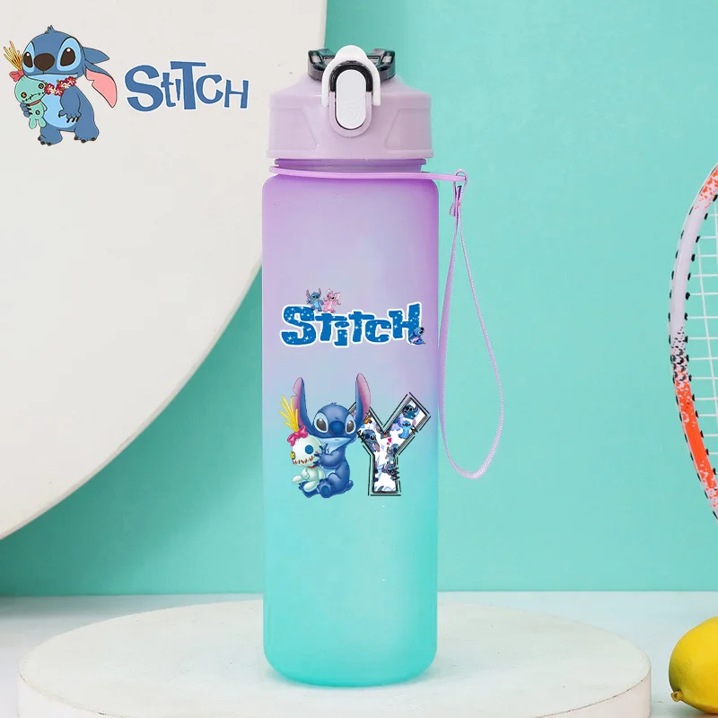 Lilo & Stitch 750ml Lettera AZ Bottiglia d'acqua stampata Cartoon Anime Modello Bottiglie d'acqua Ragazzi Ragazze Articoli per bevande carini Regali di compleanno