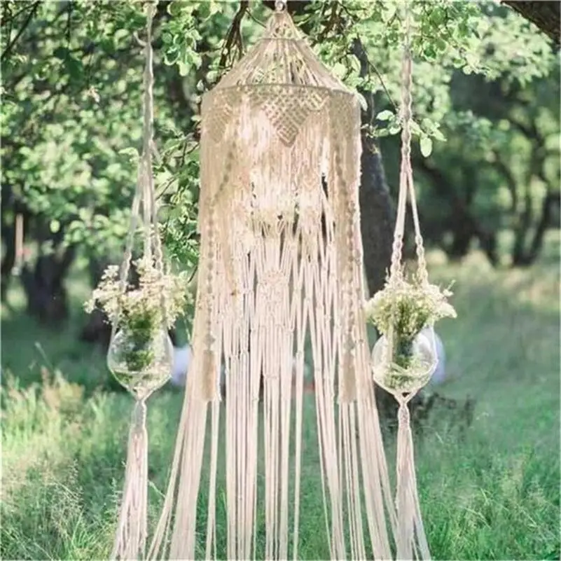 Macrame Tapestry Tent Wedding TapestryHand-woven Bohemian Macrame  Tent Tapestry Girl Heart Hanging Bed Curtain Room Decoration