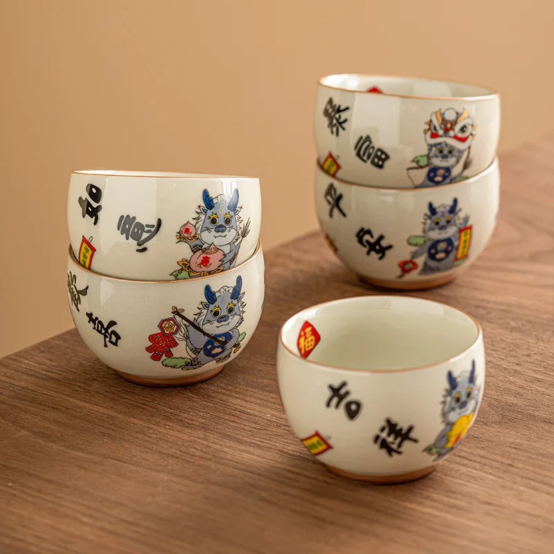 

2025 Honey Glazed Arhat Cup/Chinese Ceramic Tea Set/Dragon Pattern Tea Cup 110ML 7.5X5.2CM