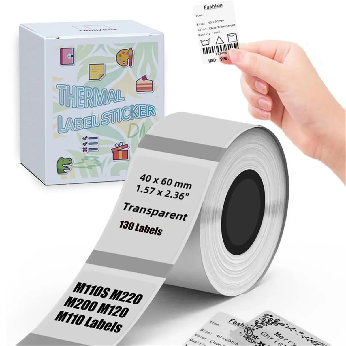 Eco-friendly Label Tape M110 Transparent Labeling Tape 40x60mm Thermal Label Print Labels for Barcode/Address/Logo/Business/Home