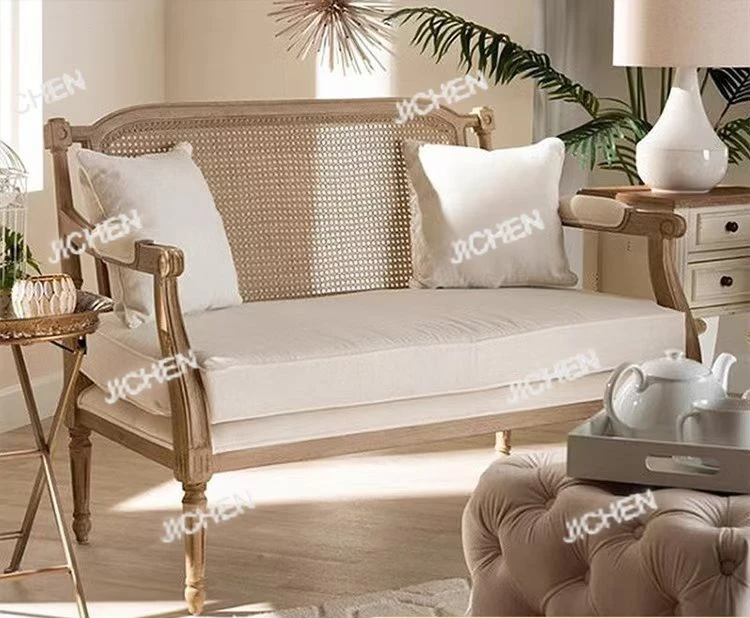 

Двухместный диван из массива дерева, натуральный ротанг, винтажное потрепанное одноместное кресло для отдыха, мебель для гостиной, отеля, виллы