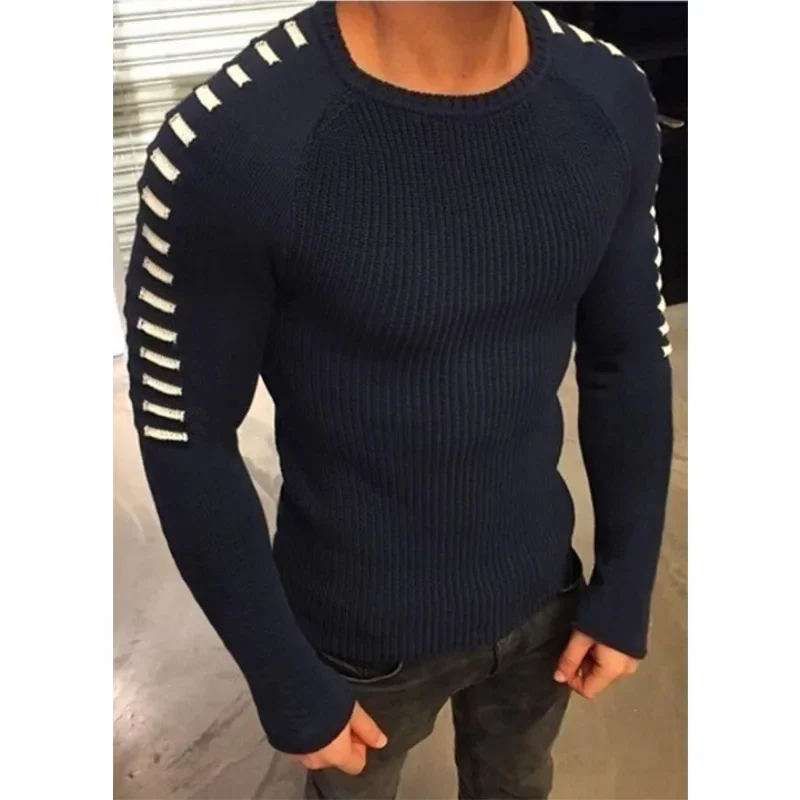 

Mens Slim Fit Round Neck Knit Sweater Long Sleeve Pullover Autumn Winter Fashion European American Style S 3XL