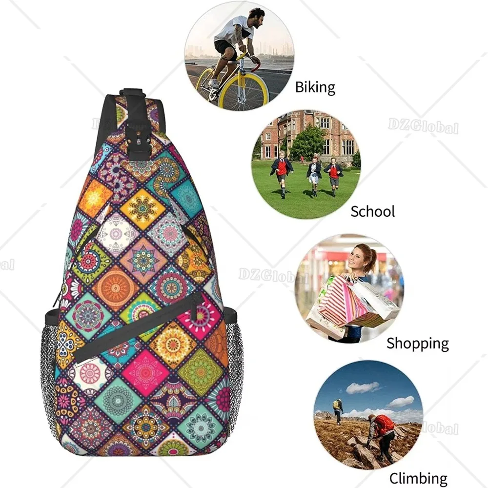 Boho Ethnic Pattern Sling Bag Chest Crossbody Backpack Travel Hiking Daypack for Unisex Lightweight Shoulder Bags