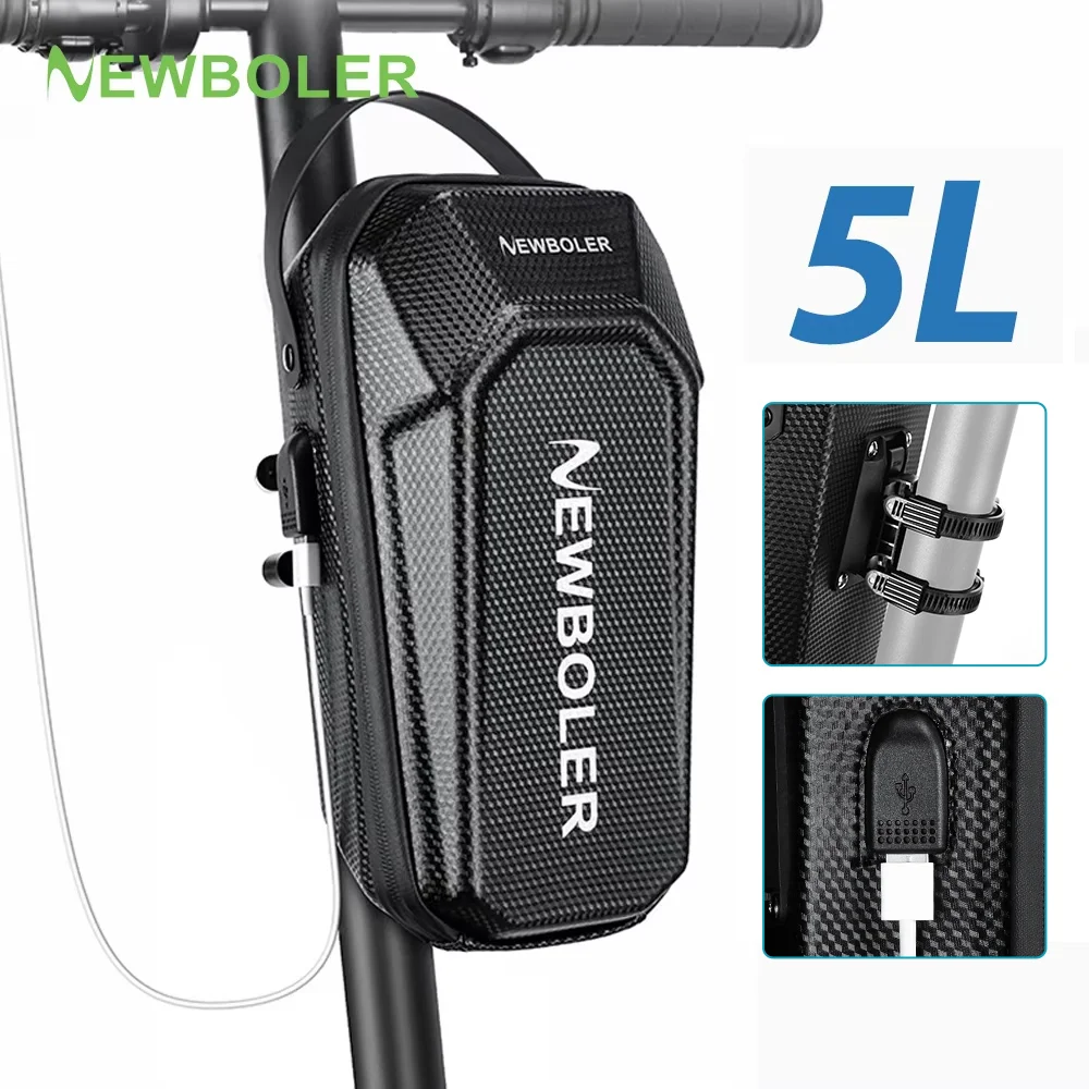 NEWBOLER Electric Scooter Front Bag Handle Waterproof Quick Release 3L/5L With USB Port EVA Large Capacity Scoote Universal