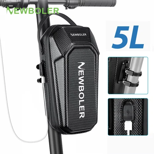 NEWBOLER-bolsa frontal para patinete eléctrico, mango impermeable de liberación rápida, 3L/5L, con puerto USB, EVA, scooter Universal de gran capacidad