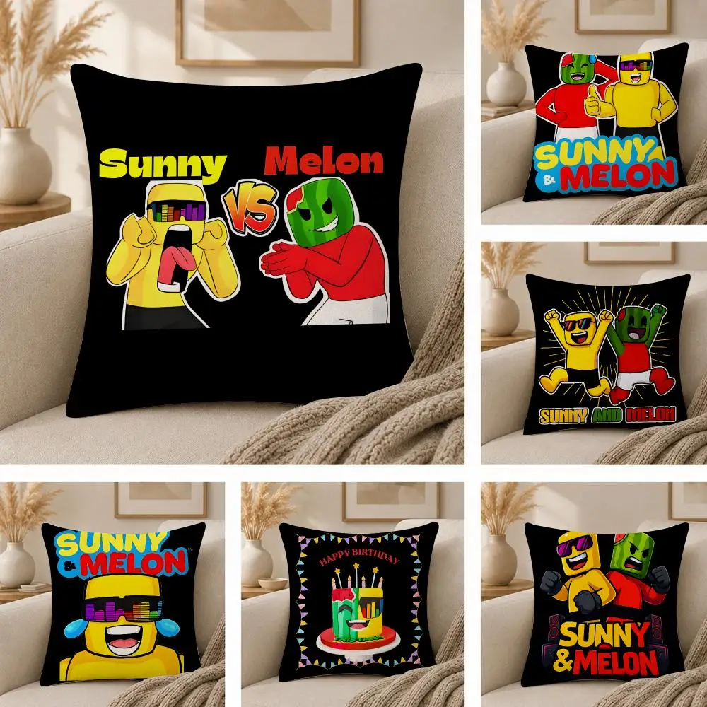 S-Sunny And M-Melon Cushion Cover  Plush Fabric Soft Double Sided Print Sofa Cushion Cover Throw Pillow Covers