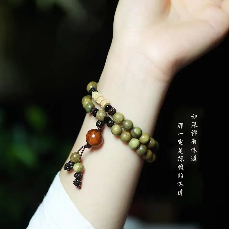 2025 الأرجنتين الطبيعي خشب الصندل الأخضر النمط القديم الفني بوذا حبة سوار يده الرجال النساء بذور باكس سلسلة اليد
