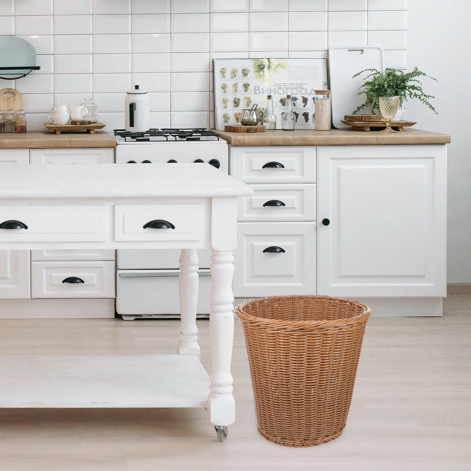 

1pc Woven Trash Basket Beige Lightweight Home Trash Woven Rubbish Can Office Waste Can Storage Container