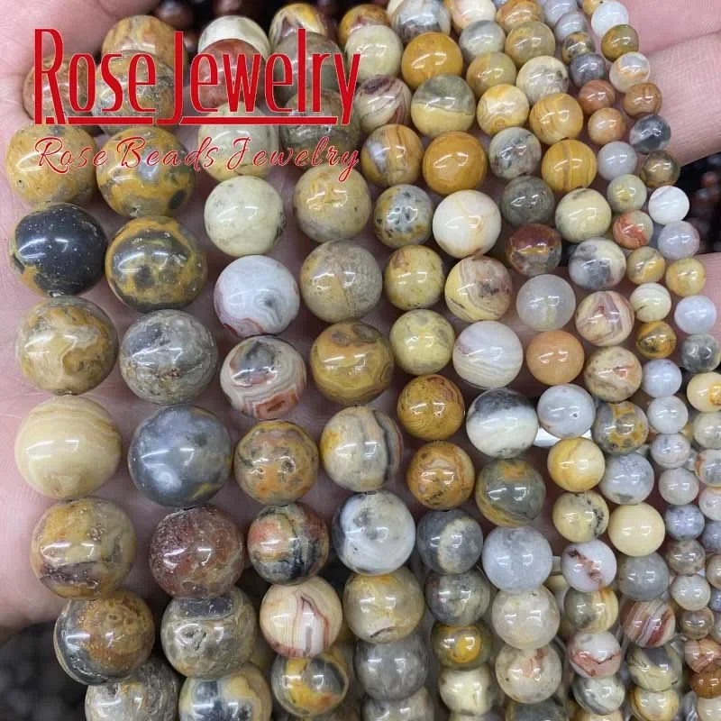 Natural Stone Yellow Crazy Lace Agates Beads Round Loose Beads 4 6 8 10 12 MM For Jewelry Making Diy Bracelets Accessories 15\