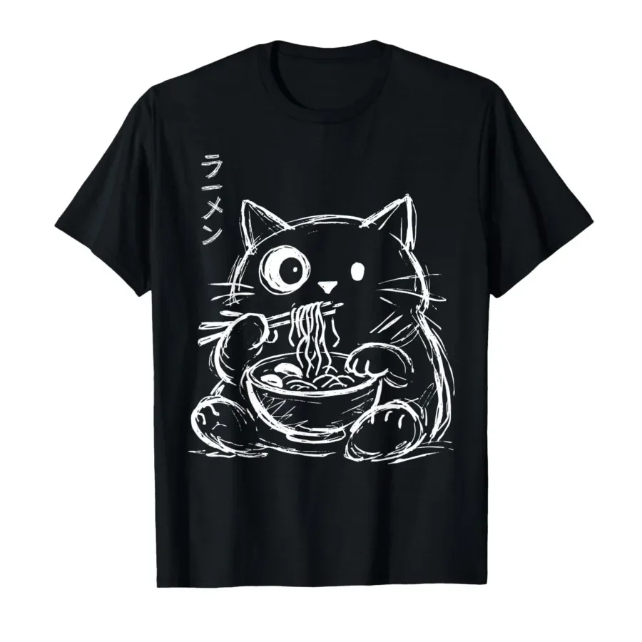 

Doodle Cat Eating Ramen Minimalist Hand Drawn T-shirt For Men Women 100% Cotton T Shirts Short Sleeve Tops 0410-3