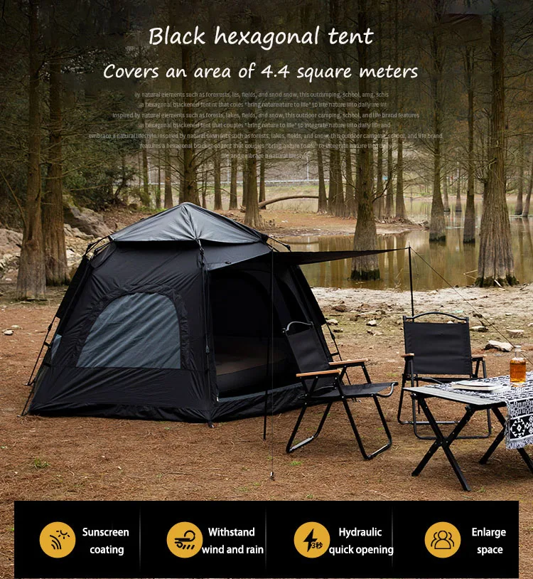 Hot Sale Hexagonal 5-8 Person Tent Waterproof Outdoor Black Camping Tents For Sun Shelter